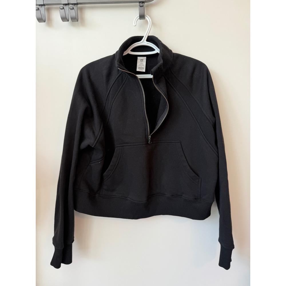 Members Mark Womens Fleece Half Zip Pullover Black Cropped Sweatshirt Size L